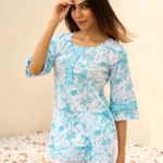White Printed Cotton Straight Kurti
