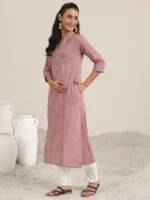 Mauve Printed Cotton Straight Kurta