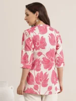 Pink Printed Cotton Straight Short Kurti - Image 3