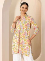 Multicoloured Printed Cotton Blend Straight Short Kurti - Image 2