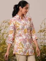 Cream Printed Silk Blend A-Line Kurti - Image 4