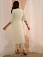 Off White Yoke Design Cotton Straight Kurta - Image 3