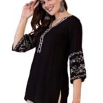 Short Kurti for Women | Indian Women's Tunics Tops | Rayon Top with 3/4 Designer Sleeves | Kurta Shirt Top for Ladies