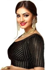 Jacquard Striped Stretchable Fit & Comfy Round Neck Half Sleeve Readymade Saree Blouse Stylish Crop Top Choli for Girls & Women - Image 3