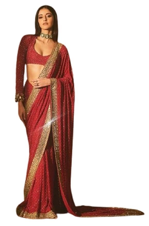 618FPxwlXCL._SY879_.jpg Saree For Women Faux Georgette Fabric Saree With multi color embroidery sequins border with sequencing lining work in body - Image 1