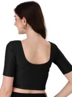 Round Neck Dobby Cotton Lycra Stretchable Elbow Sleeve Readymade Saree Blouse for Women - Image 3