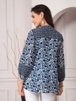 Polyester Women's Floral Placement 3/4 Sleeve and Keyhole Neck Printed Short Kurti (Copy) - Image 4