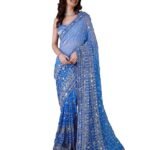 Women's Georgette Sequin Embroidery work Saree with Unstitch Blouse Piece