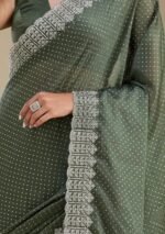 Mehendi Zariwork Satin Saree - Image 4