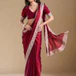 Wine Zariwork (Silver) Chiffon Saree