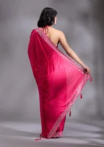 Rani Pink Silver Stonework Satin Saree - Image 2