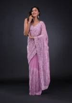 Lavender Threadwork Net Saree