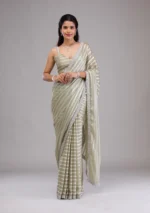 Pista Green Stonework Semi Crepe Saree - Image 3