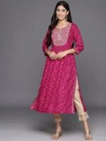 Magenta Printed Rayon A-Line Kurta - Image 4