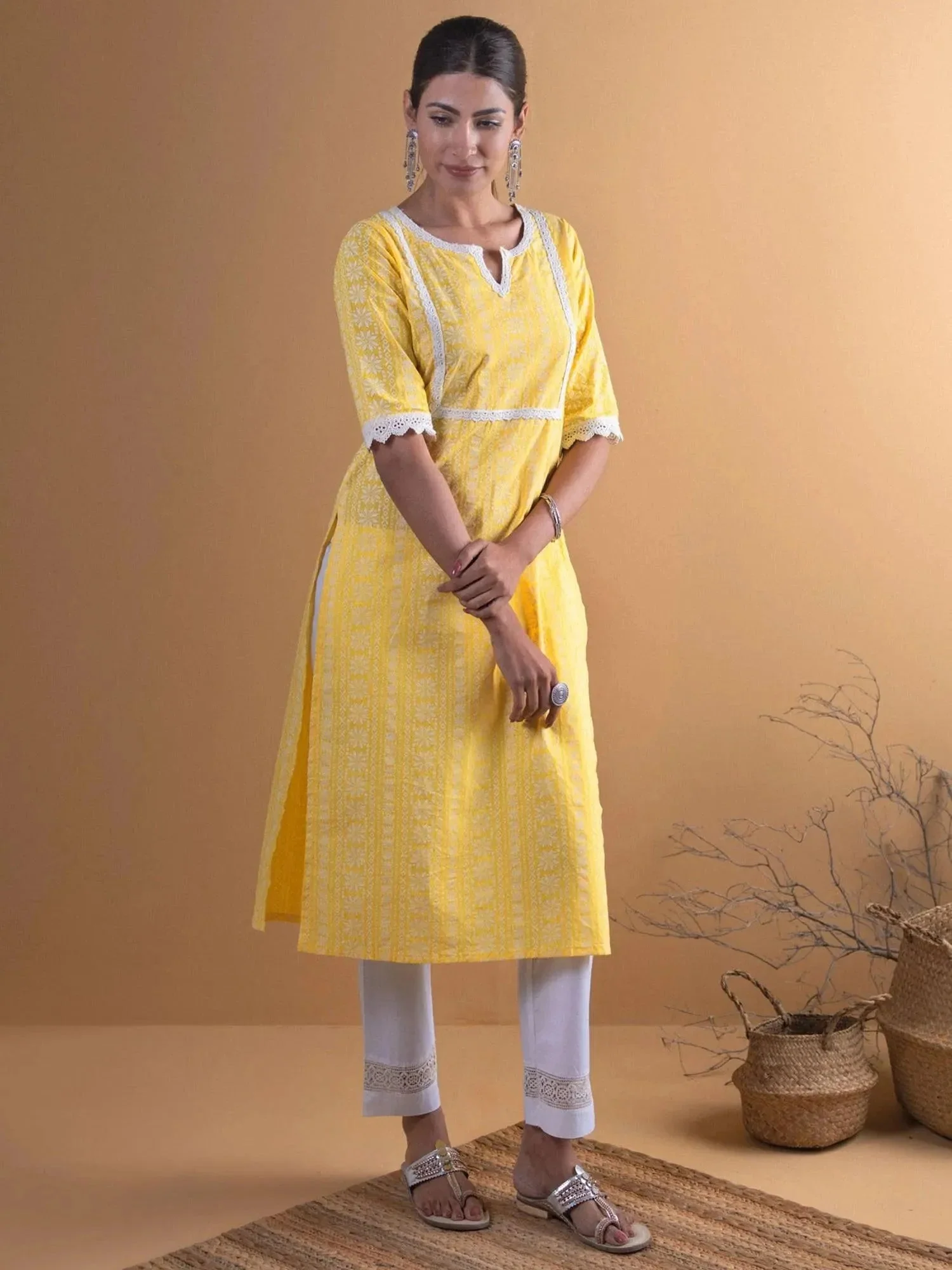 yellow-printed-cotton-kurta-libas-1-27529713418390.webp Yellow Printed Cotton Kurta - Image 1