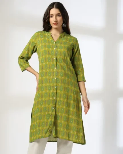 Women Geometric Print Straight Kurta with Insert Pocket