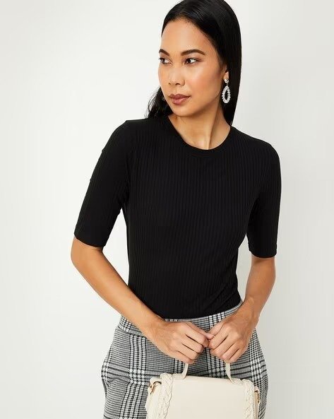 473Wx593H-464528715-black-MODEL.jpg Striped Crew-Neck Top - Image 1