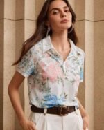 Women Floral Print Regular Fit Polo T-Shirt - Image 3
