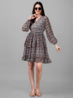 DRESSES FOR WOMEN WESTERN WEAR GEOMETRICAL GREEN DRESS - Image 2